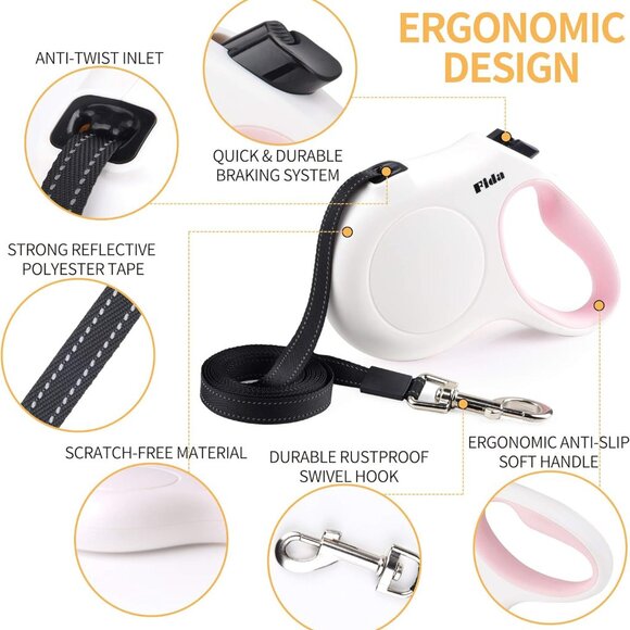 Retractable Dog Leash with Dispenser and Poop Bags, 10 ft Pet Walking Leash for - Picture 3 of 7